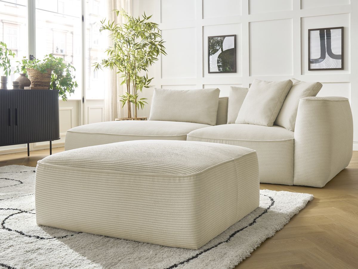 Canapé droit fixe 3 places LEOPOLD velours côtelé avec pouf