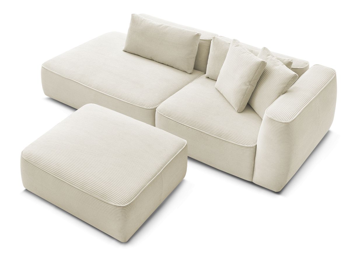Canapé droit fixe 3 places LEOPOLD velours côtelé avec pouf