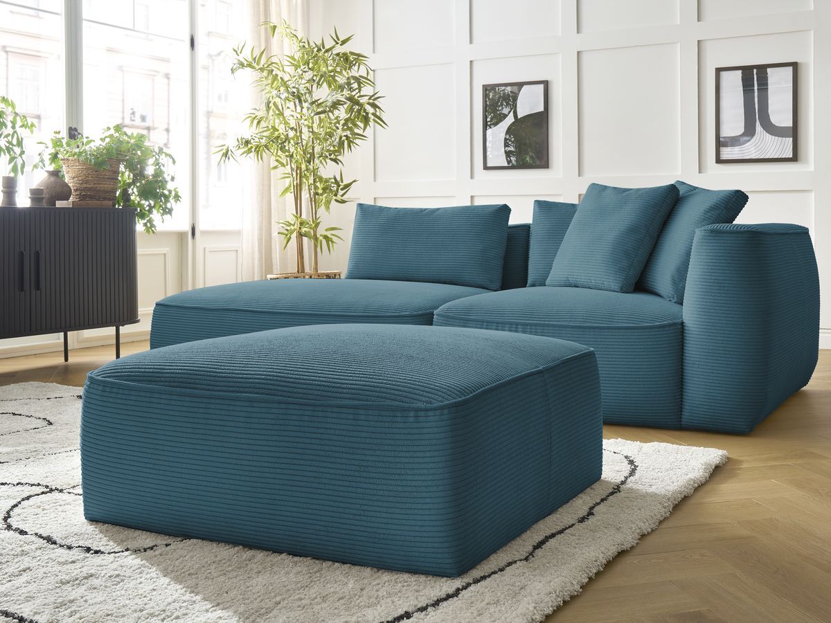 Canapé droit fixe 3 places LEOPOLD velours côtelé avec pouf