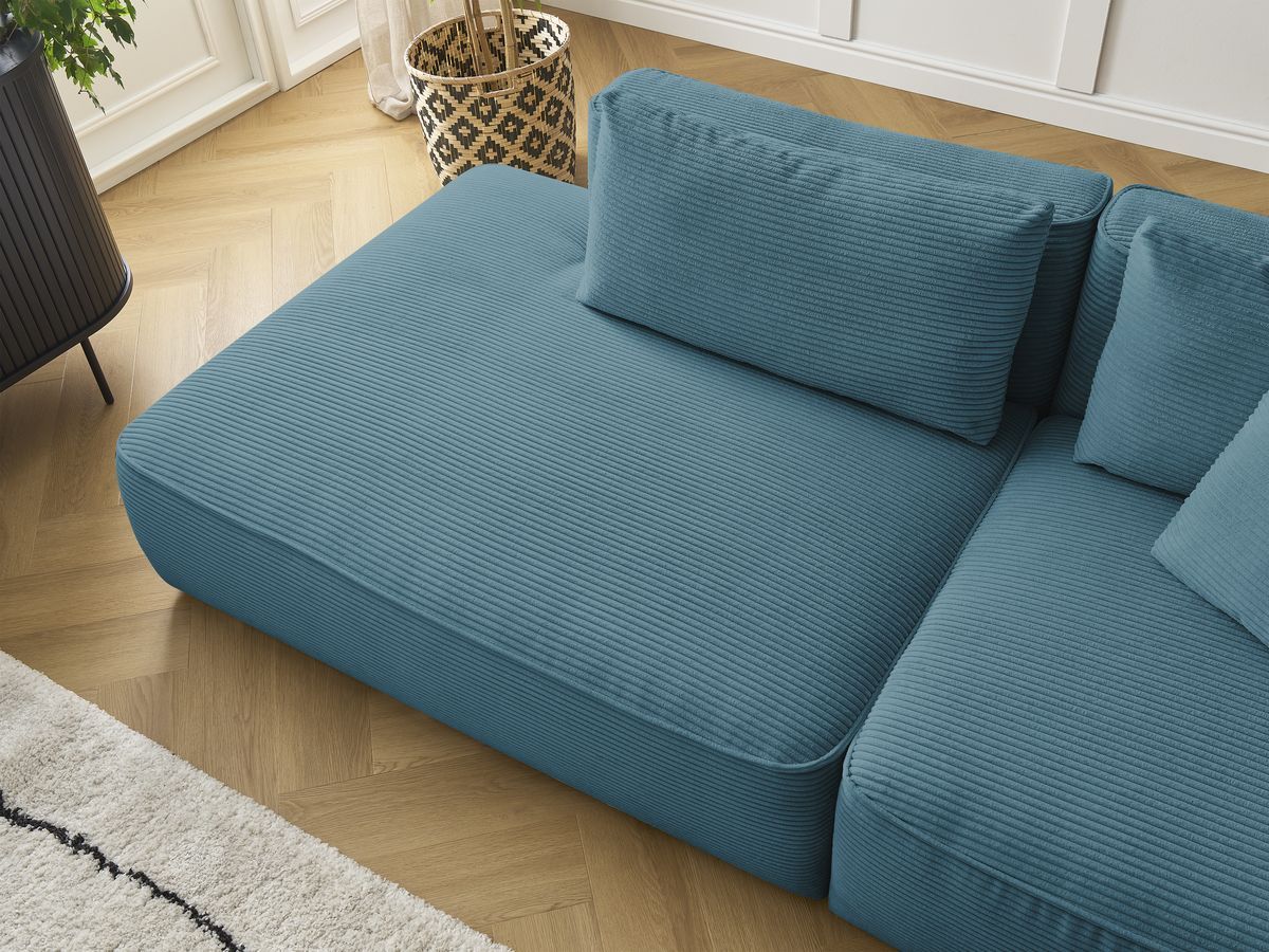 Canapé droit fixe 3 places LEOPOLD velours côtelé avec pouf
