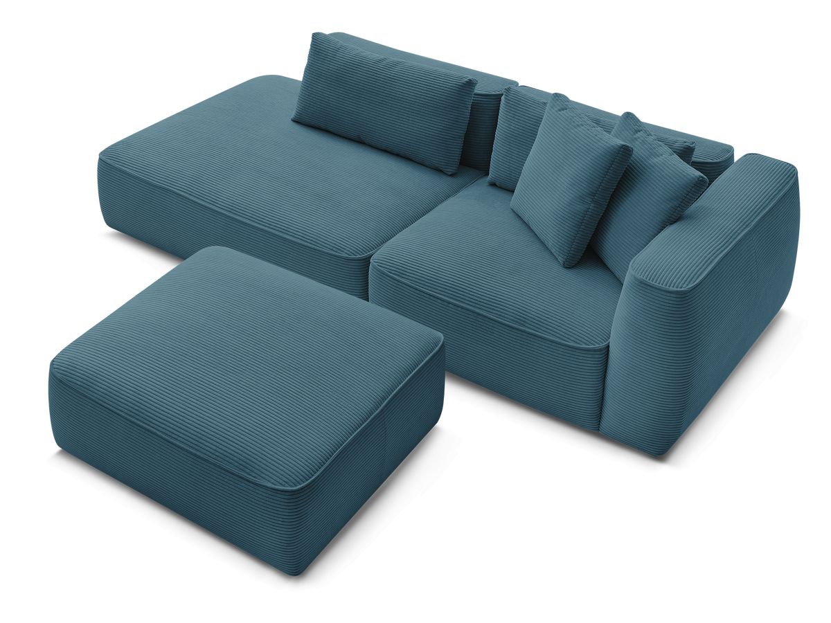 Canapé droit fixe 3 places LEOPOLD velours côtelé avec pouf