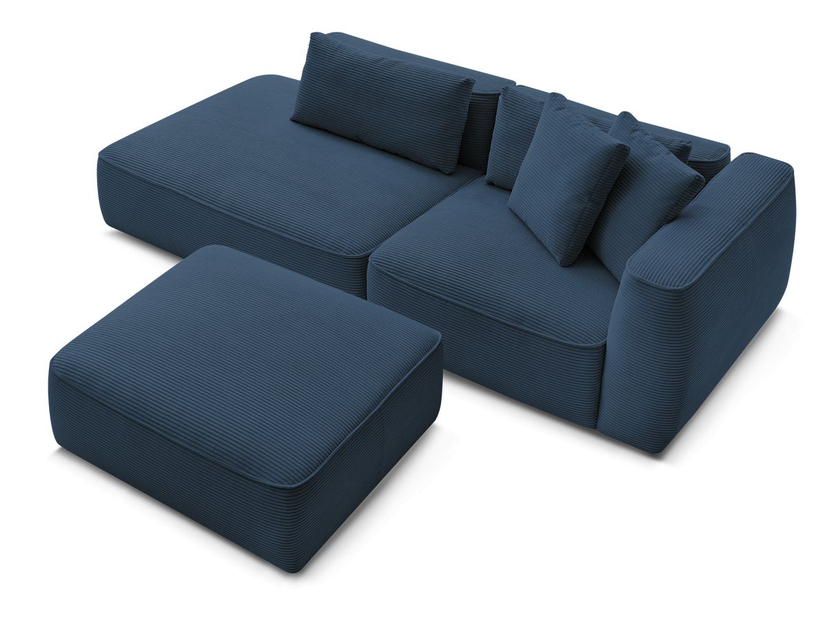 Canapé droit fixe 3 places LEOPOLD velours côtelé avec pouf