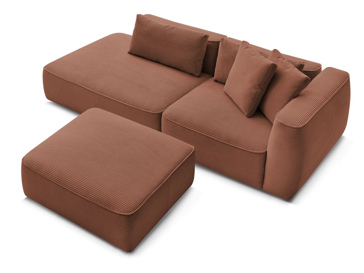 Canapé droit fixe 3 places LEOPOLD velours côtelé avec pouf