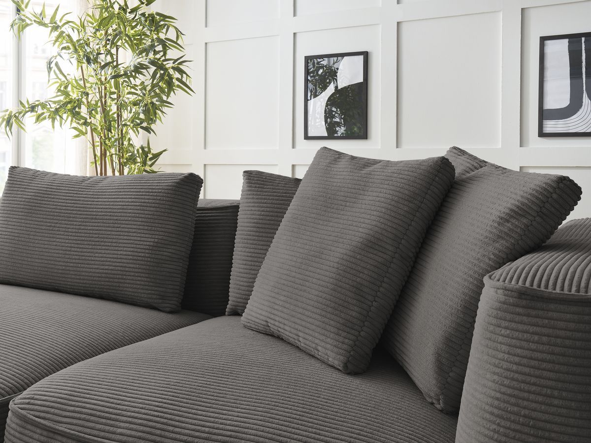 Canapé droit fixe 3 places LEOPOLD velours côtelé avec pouf
