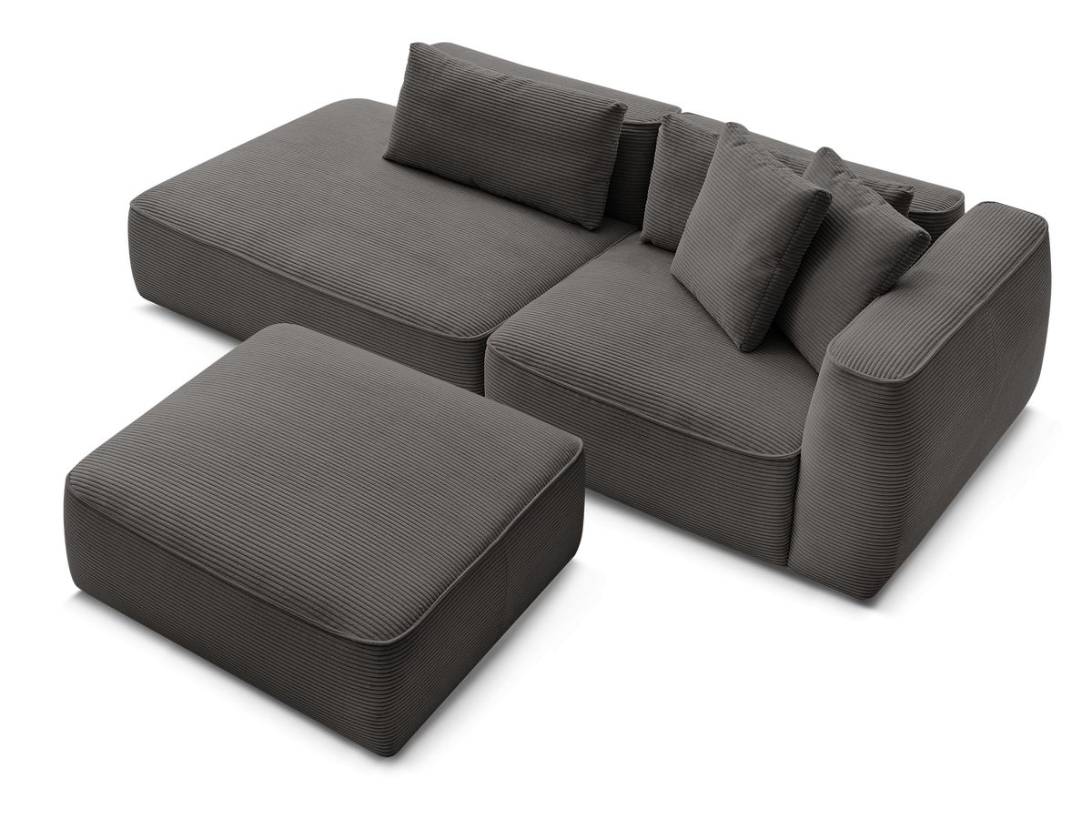 Canapé droit fixe 3 places LEOPOLD velours côtelé avec pouf