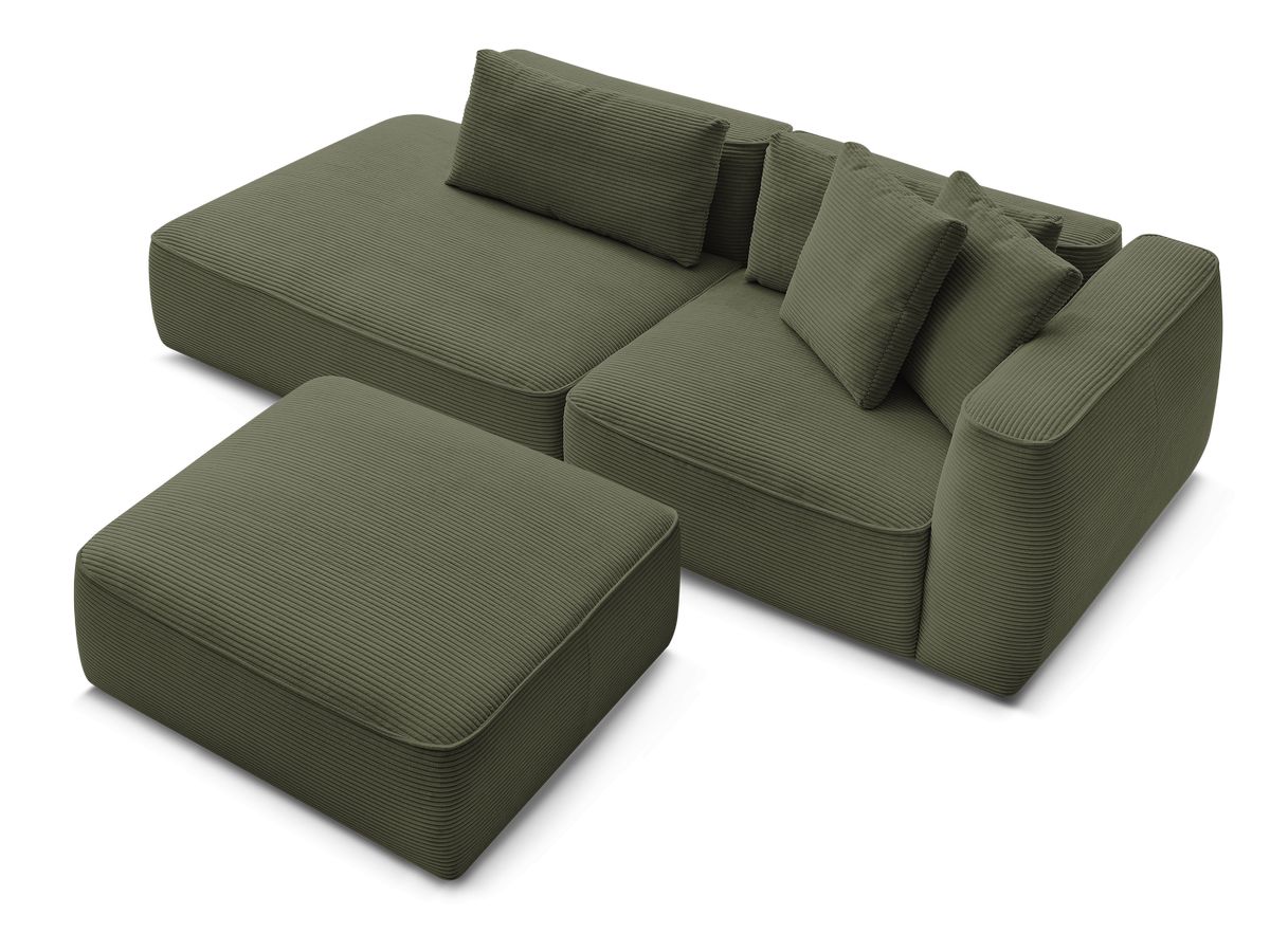 Canapé droit fixe 3 places LEOPOLD velours côtelé avec pouf