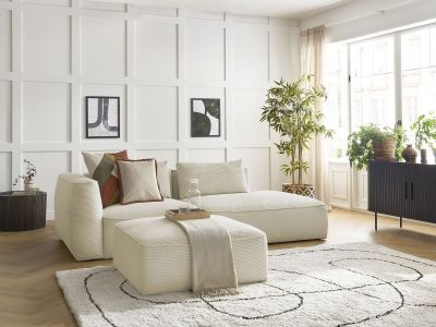 Canapé droit fixe 3 places LEOPOLD velours côtelé avec pouf
