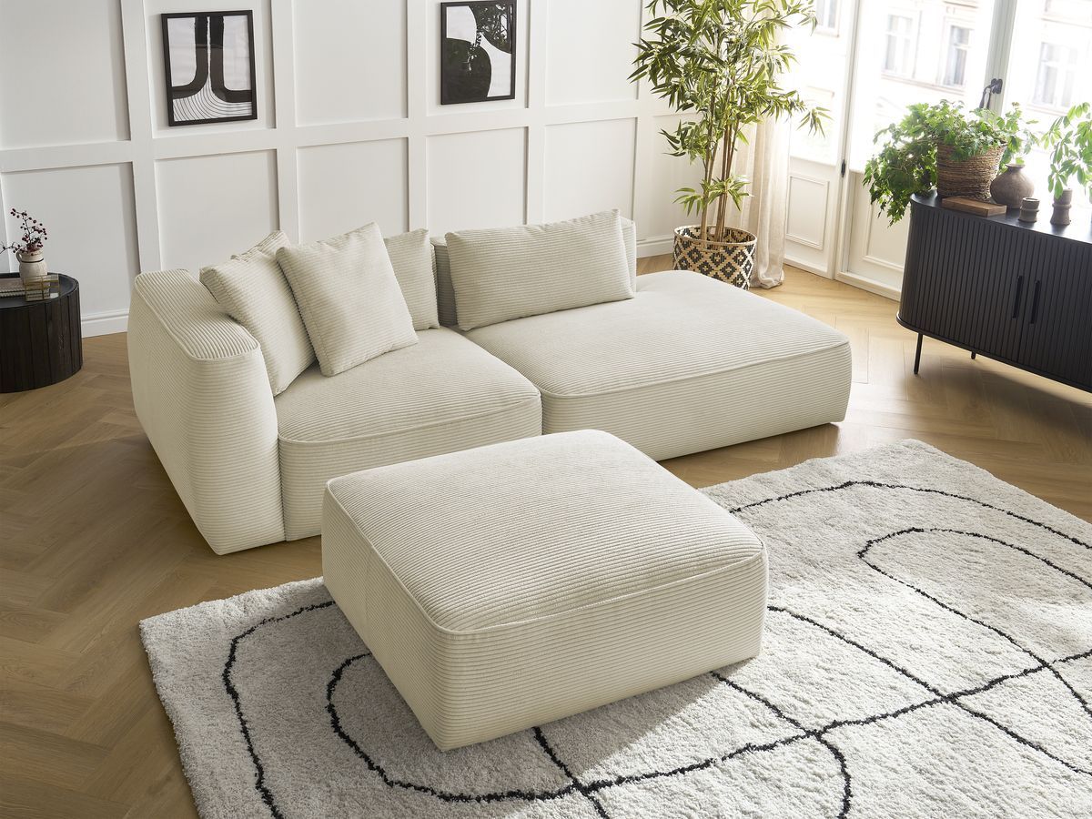 Canapé droit fixe 3 places LEOPOLD velours côtelé avec pouf