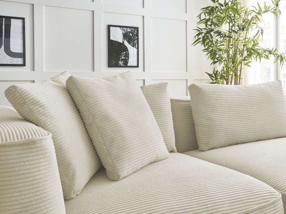 Canapé droit fixe 3 places LEOPOLD velours côtelé avec pouf