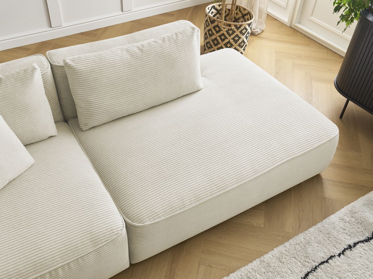 Canapé droit fixe 3 places LEOPOLD velours côtelé avec pouf