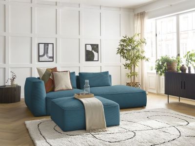 Canapé droit fixe 3 places LEOPOLD velours côtelé avec pouf