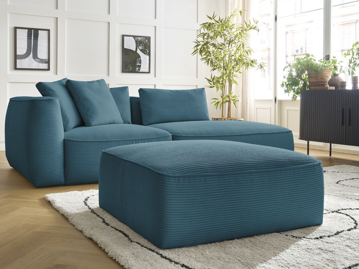 Canapé droit fixe 3 places LEOPOLD velours côtelé avec pouf