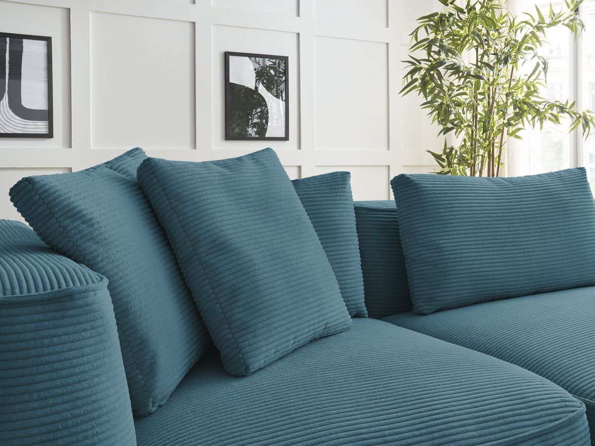 Canapé droit fixe 3 places LEOPOLD velours côtelé avec pouf