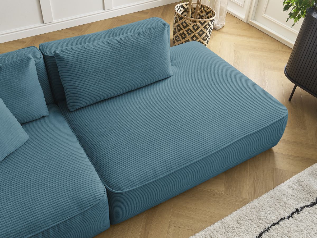 Canapé droit fixe 3 places LEOPOLD velours côtelé avec pouf