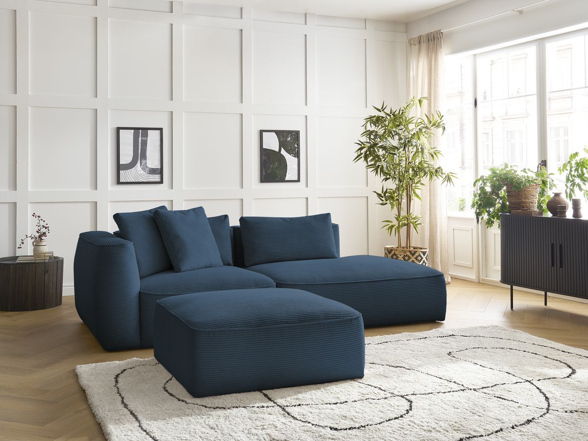 Canapé droit fixe 3 places LEOPOLD velours côtelé avec pouf