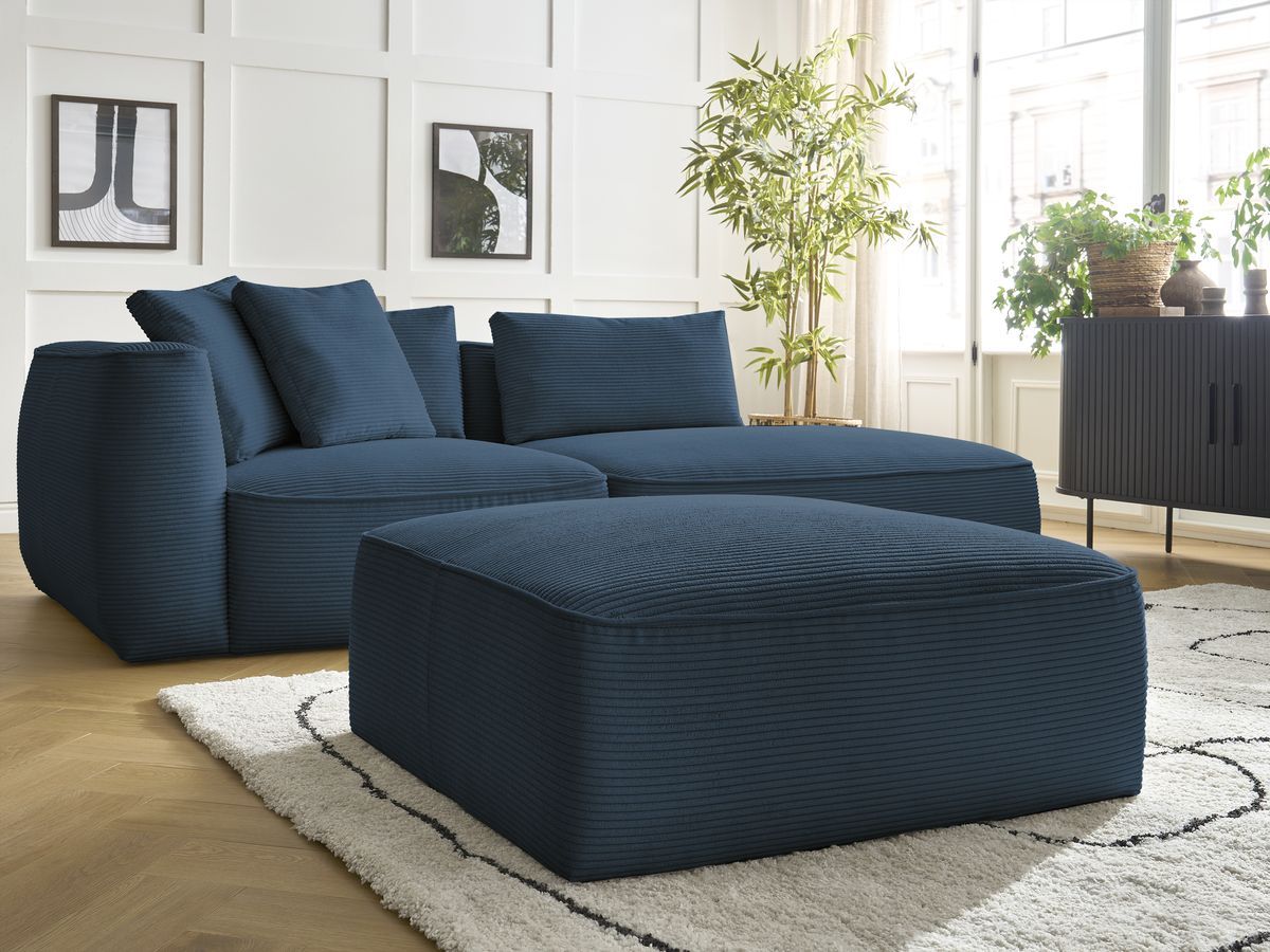 Canapé droit fixe 3 places LEOPOLD velours côtelé avec pouf