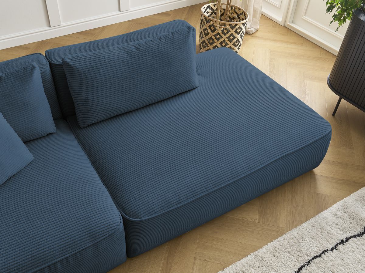Canapé droit fixe 3 places LEOPOLD velours côtelé avec pouf