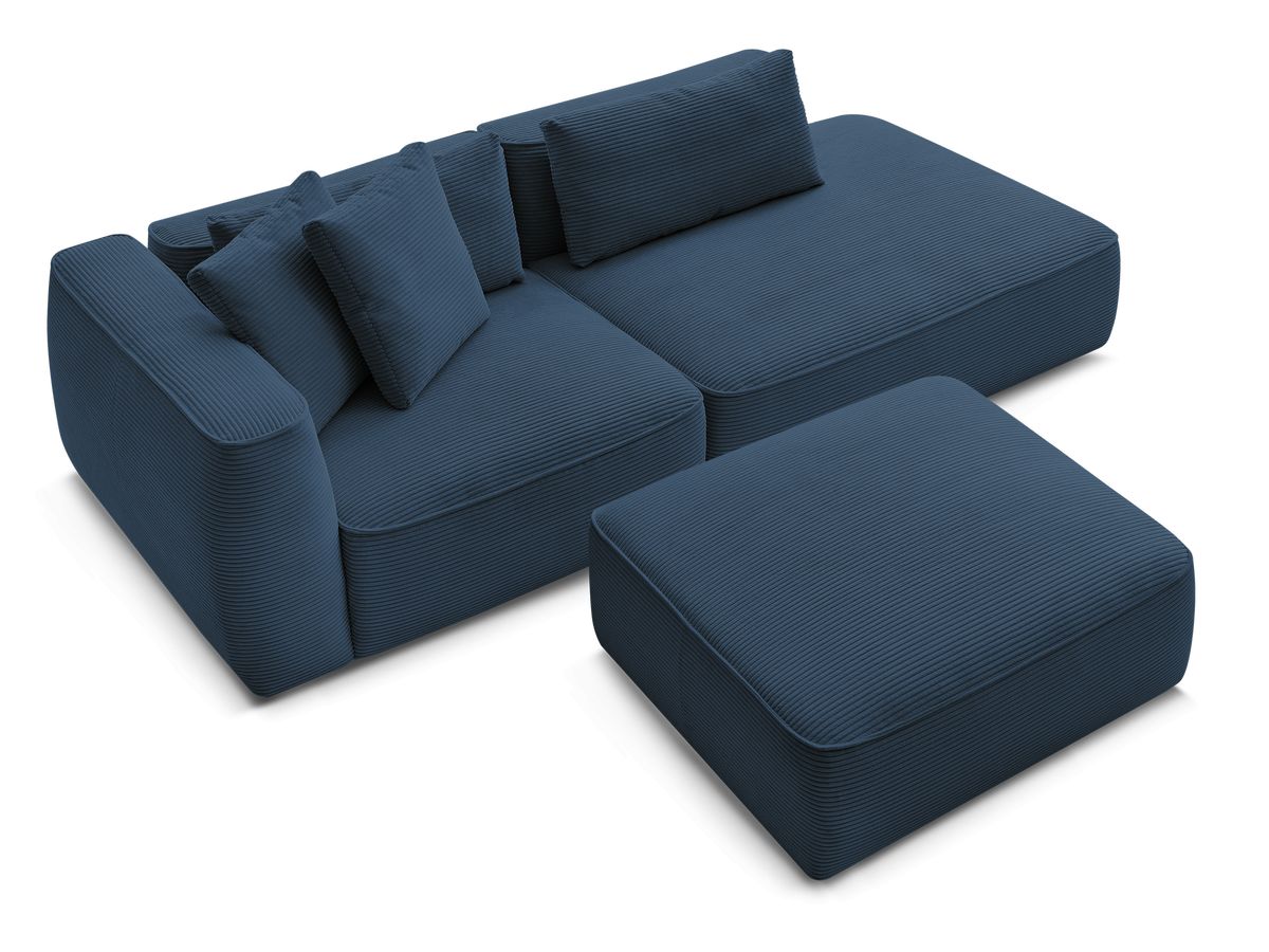 Canapé droit fixe 3 places LEOPOLD velours côtelé avec pouf