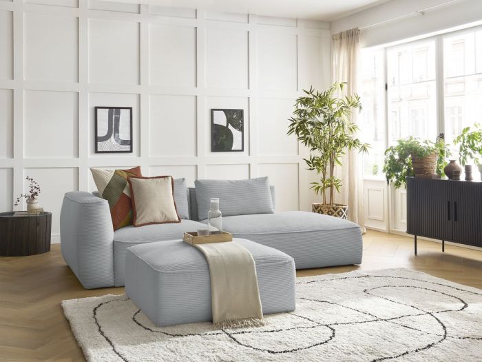 Canapé droit fixe 3 places LEOPOLD velours côtelé avec pouf