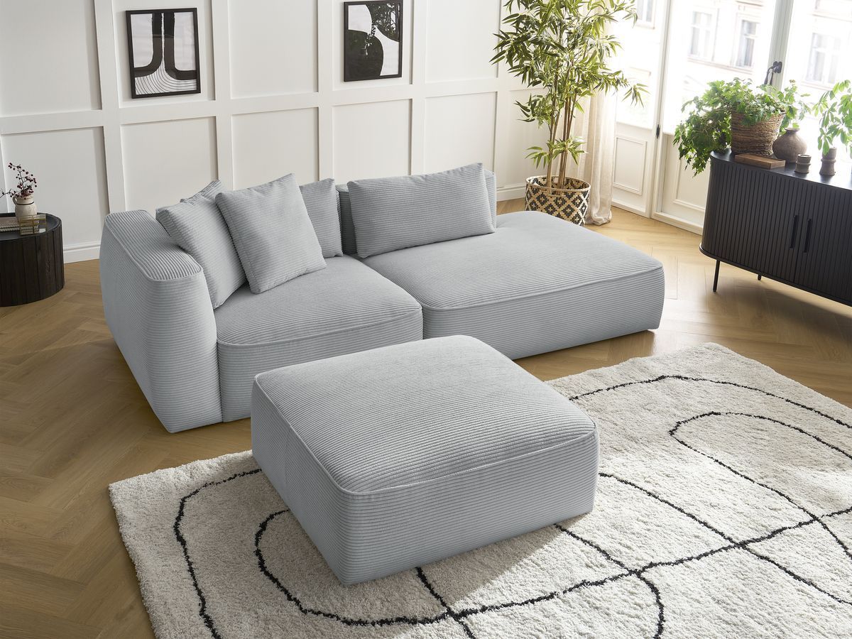 Canapé droit fixe 3 places LEOPOLD velours côtelé avec pouf