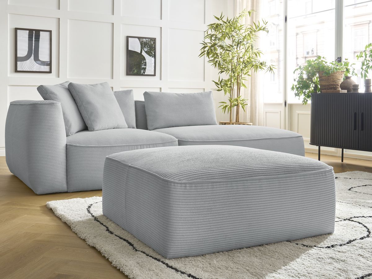 Canapé droit fixe 3 places LEOPOLD velours côtelé avec pouf