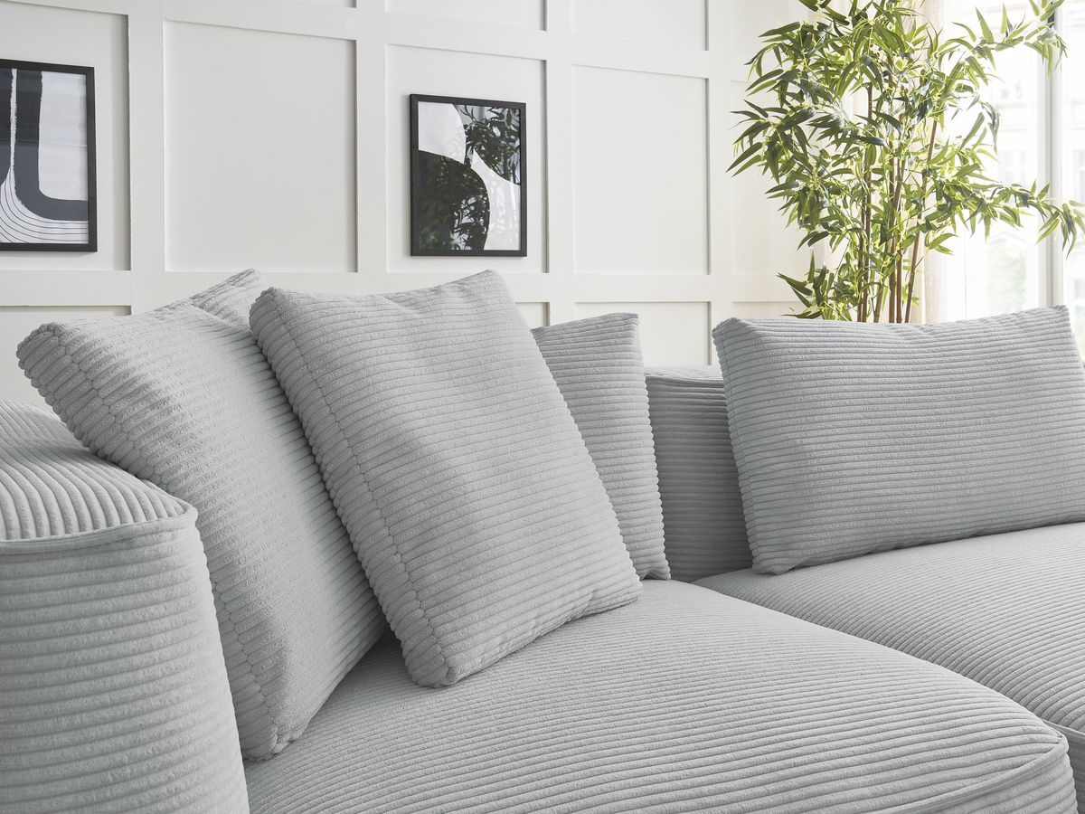 Canapé droit fixe 3 places LEOPOLD velours côtelé avec pouf