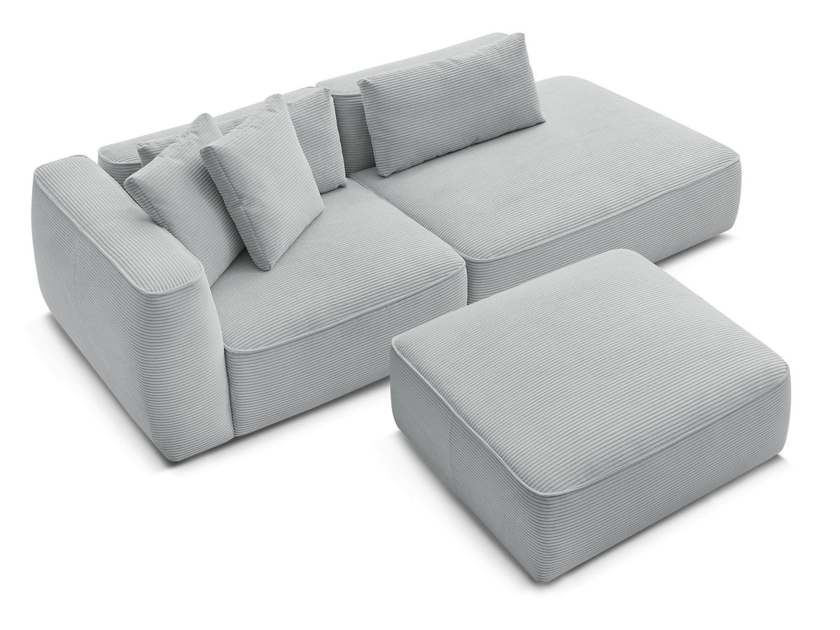 Canapé droit fixe 3 places LEOPOLD velours côtelé avec pouf