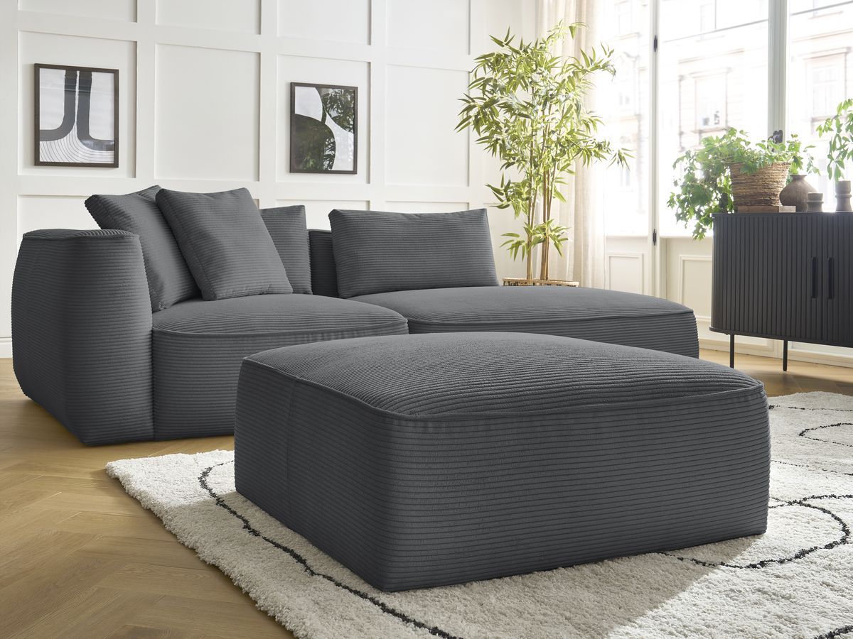 Canapé droit fixe 3 places LEOPOLD velours côtelé avec pouf