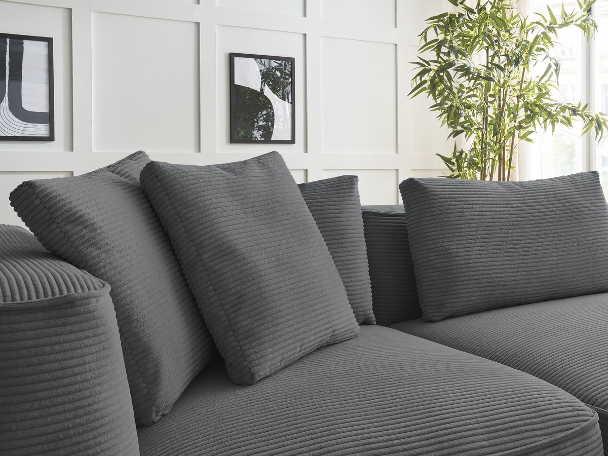 Canapé droit fixe 3 places LEOPOLD velours côtelé avec pouf