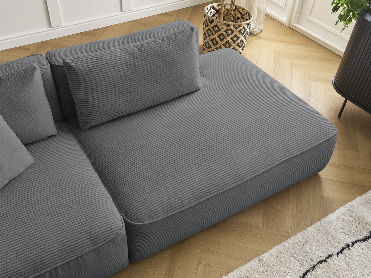 Canapé droit fixe 3 places LEOPOLD velours côtelé avec pouf