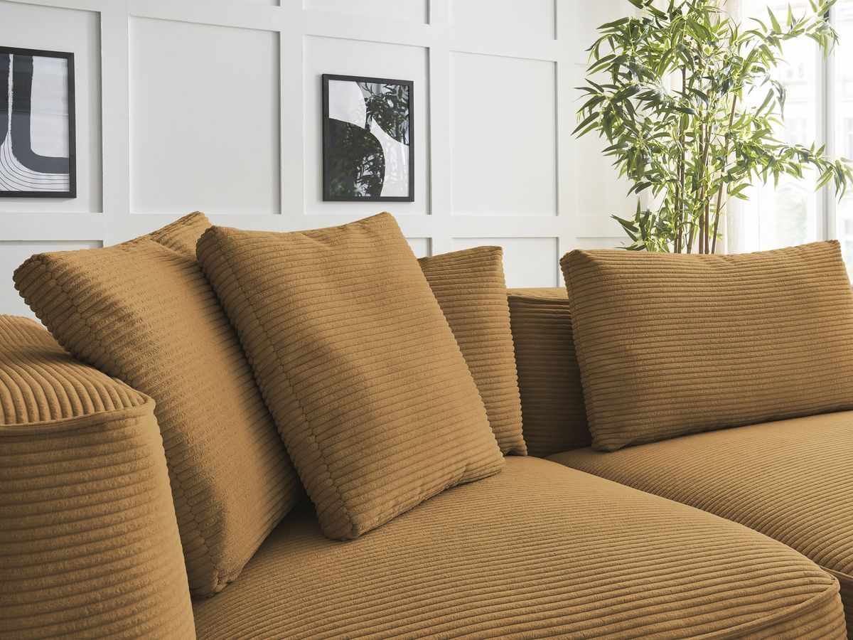 Canapé droit fixe 3 places LEOPOLD velours côtelé avec pouf