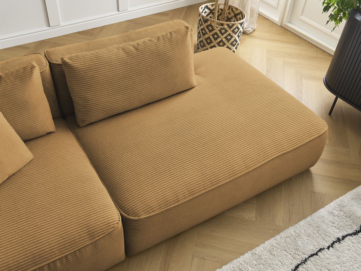 Canapé droit fixe 3 places LEOPOLD velours côtelé avec pouf