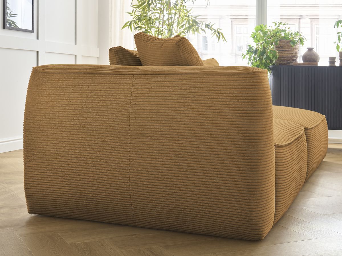 Canapé droit fixe 3 places LEOPOLD velours côtelé avec pouf