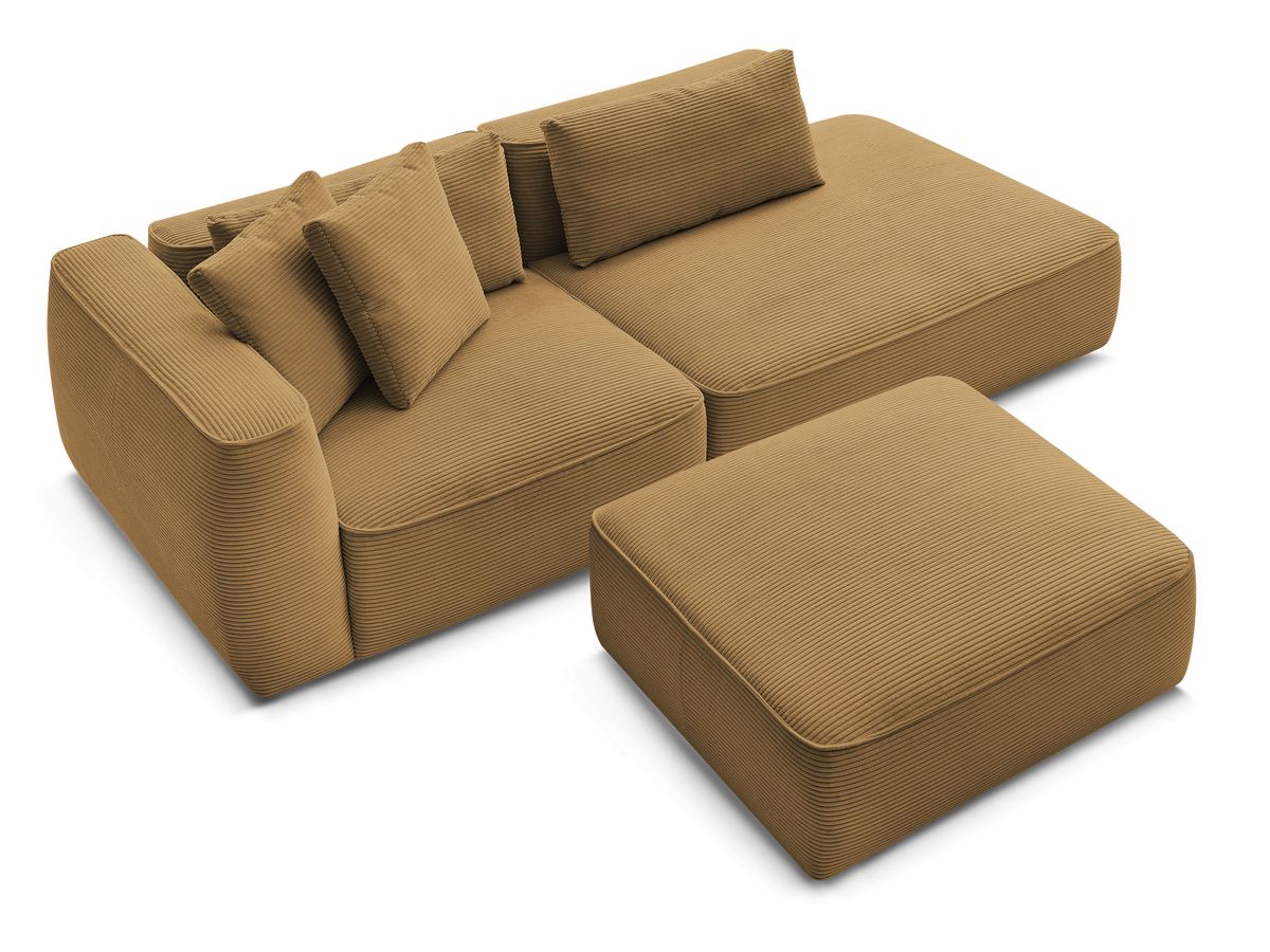 Canapé droit fixe 3 places LEOPOLD velours côtelé avec pouf