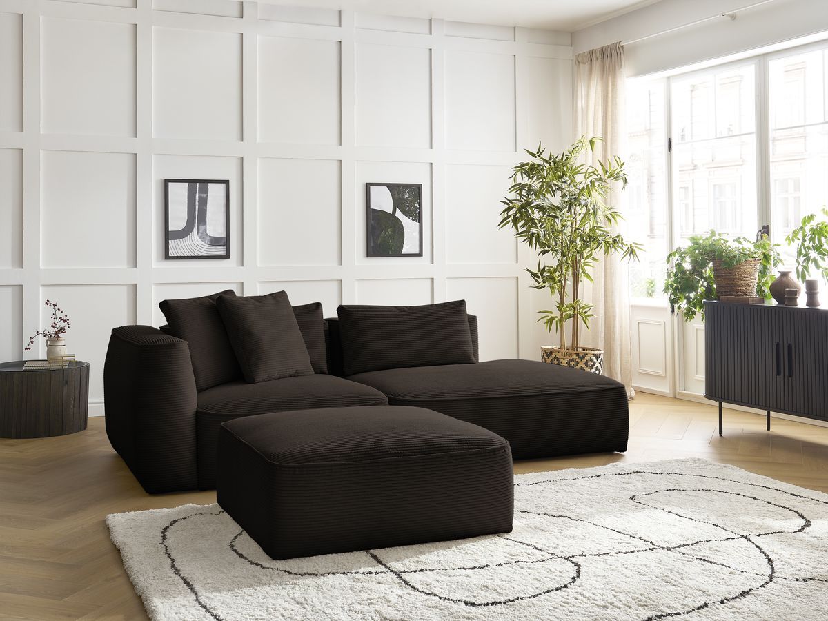 Canapé droit 3 places LEOPOLD velours côtelé avec pouf marron — vue 5