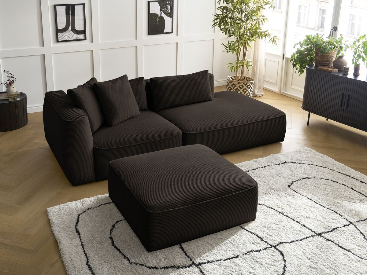 Canapé droit fixe 3 places LEOPOLD velours côtelé avec pouf