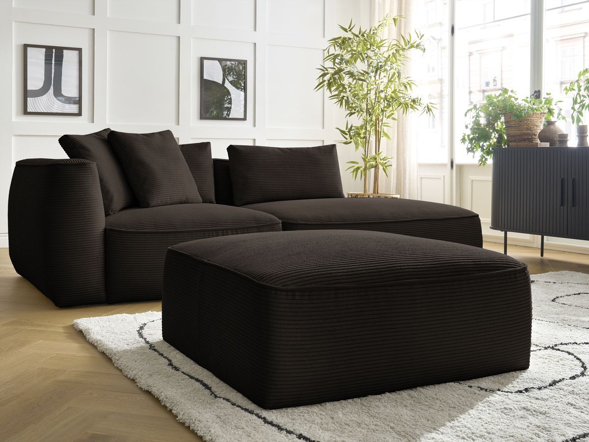 Canapé droit fixe 3 places LEOPOLD velours côtelé avec pouf