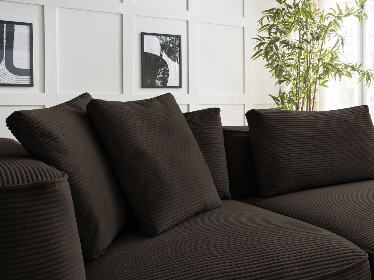 Canapé droit fixe 3 places LEOPOLD velours côtelé avec pouf