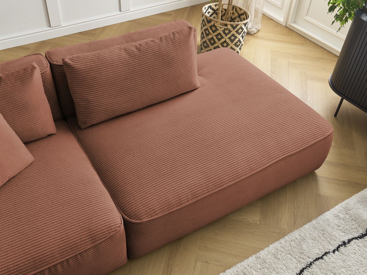 Canapé droit fixe 3 places LEOPOLD velours côtelé avec pouf
