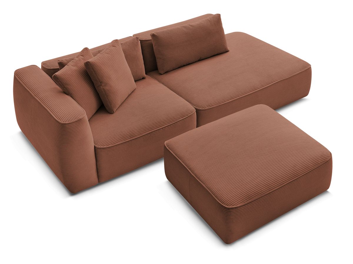 Canapé droit fixe 3 places LEOPOLD velours côtelé avec pouf