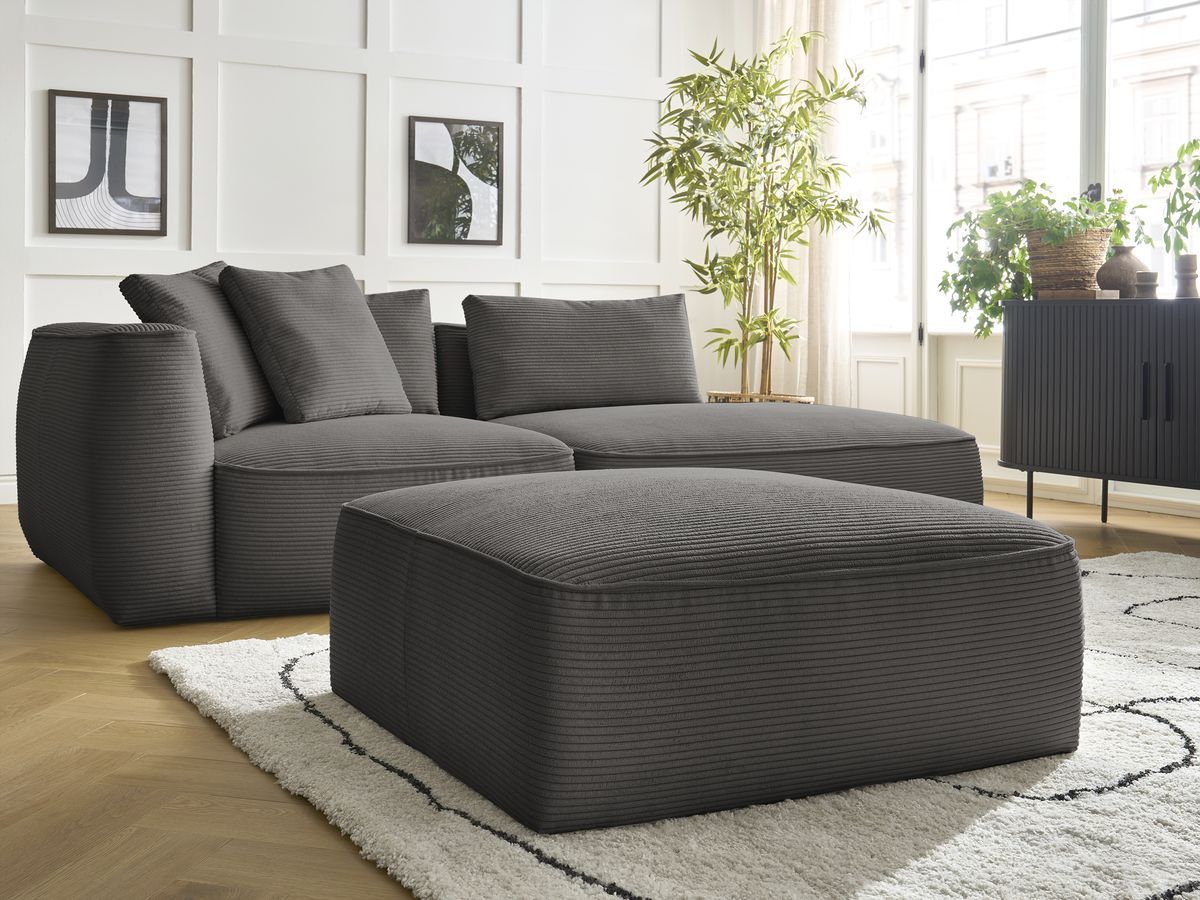 Canapé droit fixe 3 places LEOPOLD velours côtelé avec pouf