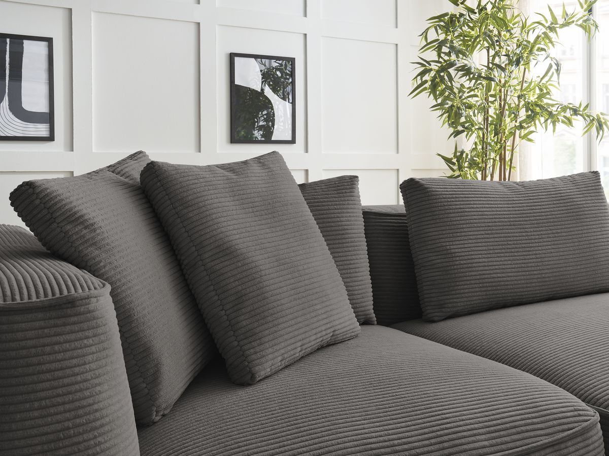 Canapé droit fixe 3 places LEOPOLD velours côtelé avec pouf