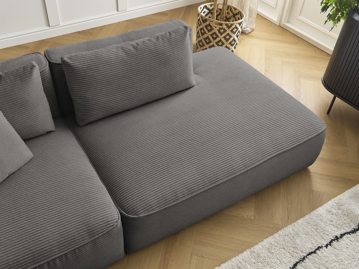 Canapé droit fixe 3 places LEOPOLD velours côtelé avec pouf