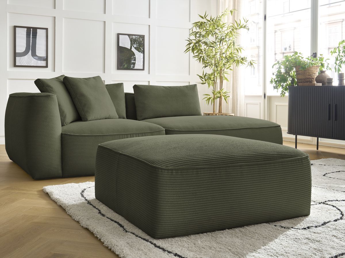 Canapé droit fixe 3 places LEOPOLD velours côtelé avec pouf