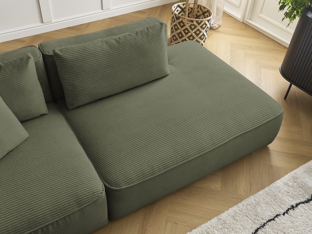 Canapé droit fixe 3 places LEOPOLD velours côtelé avec pouf