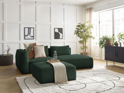 Canapé droit fixe 3 places LEOPOLD velours côtelé avec pouf