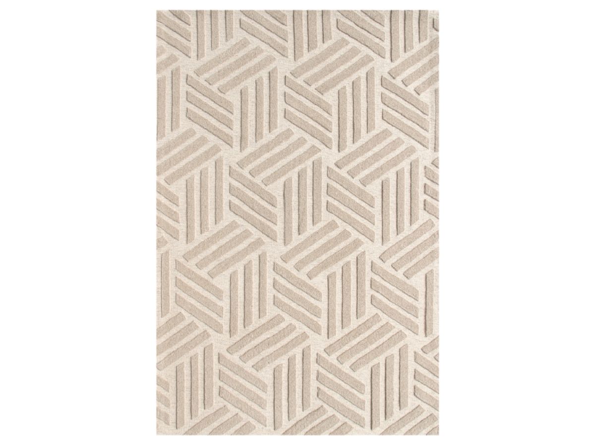 Tapis poils ras OSTARA motif géometrique beige — vue 4