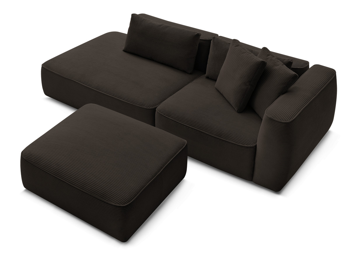 Canapé droit fixe 3 places LEOPOLD velours côtelé avec pouf