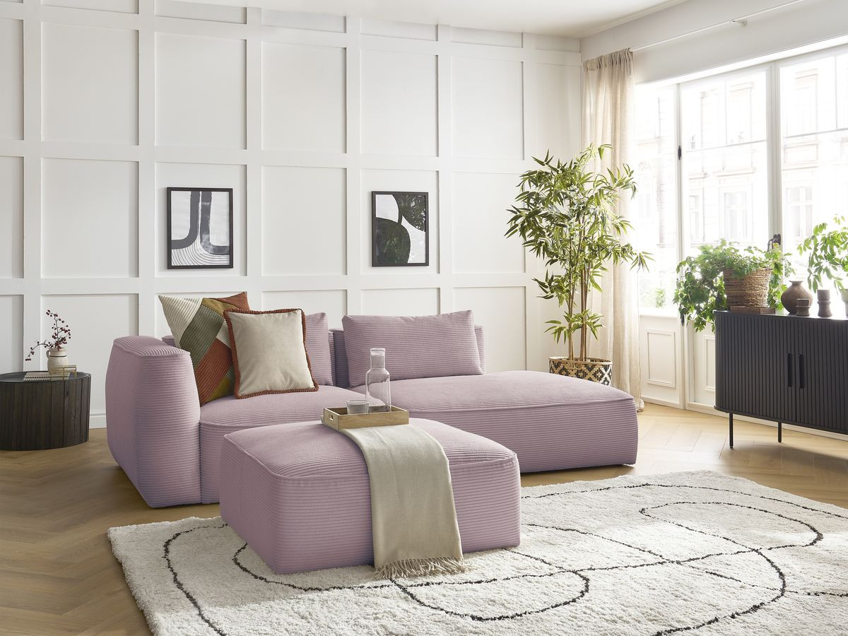 Canapé droit fixe 3 places LEOPOLD velours côtelé avec pouf