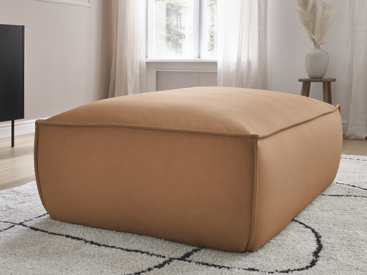 Canapé d'angle fixe EVEREST tissu chiné - Orange - Angle droit - 10 coussins